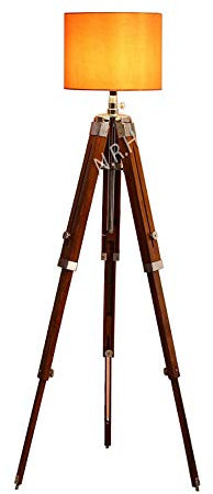 Lampadaire nautique fait à la main en bois marron chromé sans trépied