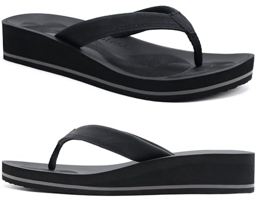 COFACE Flip Flops kvinnor damer kil string sandaler med fotvalvsstöd för sommar strand dra på mjuk yogamatta sula, Kaki silver, 36 EU