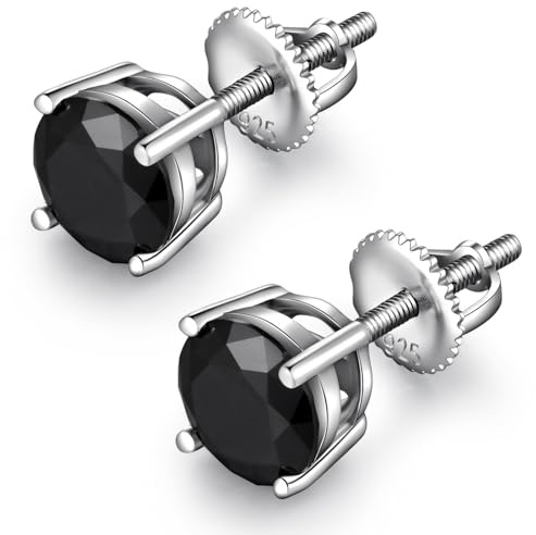 JiaYang Briljanta CZ diamantörhängen med skruv på baksidan, sterling silver kubisk zirkon knoppörhängen för kvinnor/män, lång och tjock stolpe, 4 mm – 8 mm e sterlingsilver, cod. E412-5mm-B