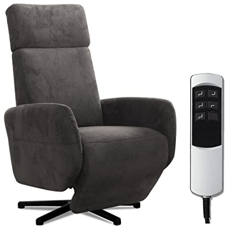 Cavadore TV-Sessel Cobra mit 2 E-Motoren / Fernsehsessel mit Liegefunktion, Relaxfunktion / Mit Fernbedienung verstellbar / Sternfuß, belastbar bis 130 kg / 71 x 110 x 82 / Lederoptik, Dunkelgrau