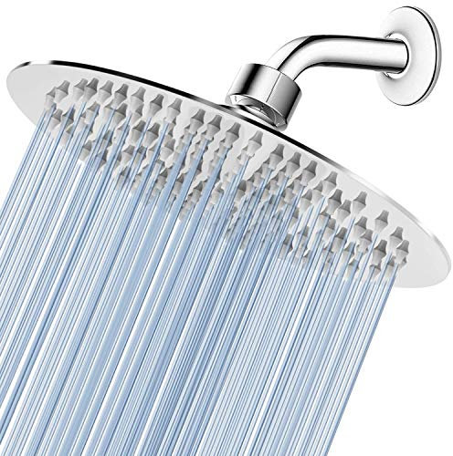 Rain Shower Head, 8 Inch Round High Pressure Showerhead, VIGIME Ultra-Thin Stainless Steel 304 High Flow Rainfall Shower Head with Silicone Nozzle - Chrome