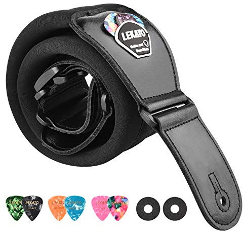 LEKATO Bass Guitar Strap for Electric Guitar & Bass 3 Wide Guitar Straps Padded Bass Guitar Strap Adjustable Length from 38 to 47 Bass Guitar Straps with Pick Holder 2 Safety Strap Locks & 6 Picks