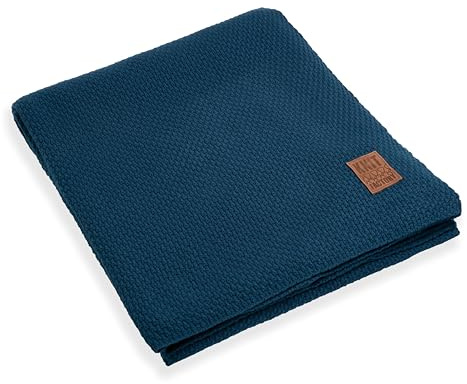 KNIT FACTORY - Jesse Gestrickte Decke XL - Wohndecke - Kuscheldecke - Gestrickte Sofadecke - Plaid aus Wolle - Wolldecke - Petrol - 195x225 cm