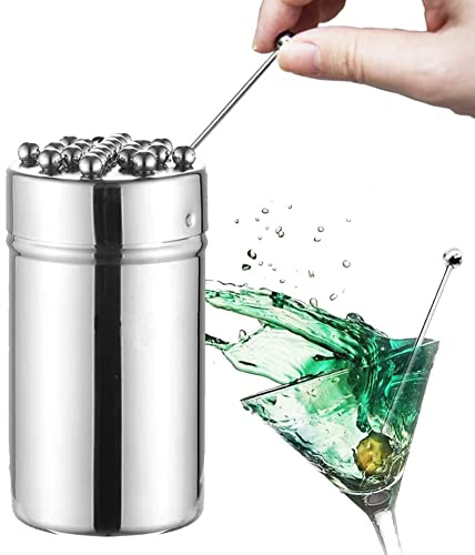 Amersis 4.5 Metal Cocktail Picks 21Pack+Holder Kit,Premium 304 Stainless Steel Reusable Appetizer Skewers Set for Sandwiches, BBQ Snacks, Cocktails. (4.5 inch)