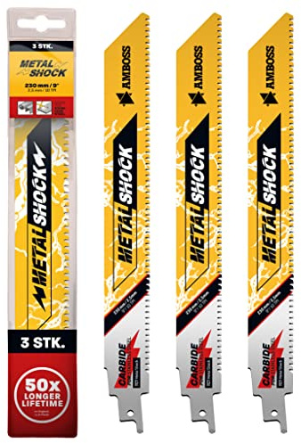 AMBOSS METAL SHOCK – 3 x tigersågblad längd 230 mm/10 ZpZ – perfekt för rivning/konstruktion/demontering/rörkonstruktion – lämplig för rostfritt stål samt stål (rör/profiler/bärare) och gjutjärnsrör