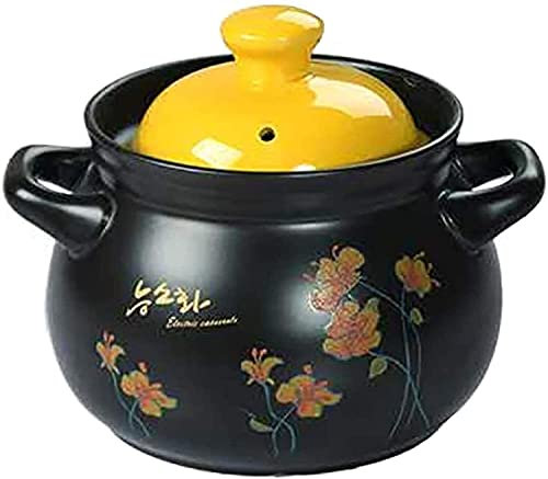 Cacerolas con Tapas, cazuela de Sopa, cazuela de Barro, cazuela de cerámica, Olla de Sopa con Tapa y asa, Cacerola para estofado (Negro 6L)