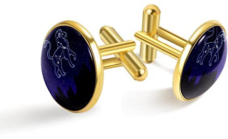 Personalisierte Gold Manschettenknöpfe für Smoking Shirt Löwe Star Night, 20mm*20mm, Edelstahl, Künstlicher Quarz