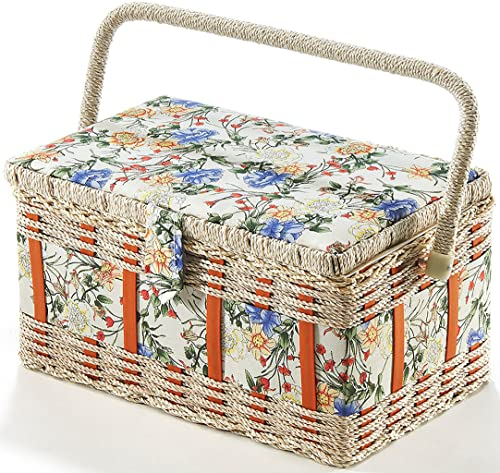 Kobolo Nähkästchen Nähkorb Nähkörbchen Nähkasten - Blumenmuster - 28x18x16/24 cm