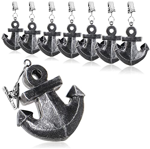 com-four® 8X Tischdeckenbeschwerer - wetterbeständige Tischtuchgewichte mit Klammer - Tischtuchklammer in Anker-Design - ca. 40 g (grau - Anker)