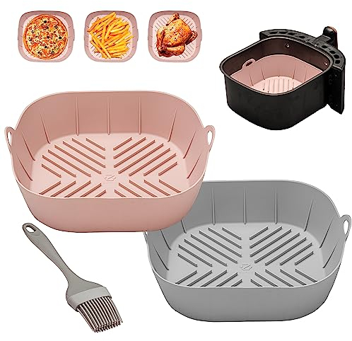 ZAFAH 2Pcs Silicone Air Fryer Liner Square, 8 Inch – Reusable Air Fryer Silicone Liner –Non-Stick & Heat Resistant – Replacement for Paper Air Fryer Liners – Suitable for All Air Fryers (Square)