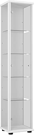 K-Möbel Glasvitrine Stehend (176x37x33cm) - Made in Germany - Vitrinenschrank Weiss mit 4 höhenverstellbaren Glasböden - Vitrine Glas stehend - Glasschrank - Display Cabinet