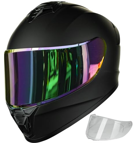 AUBOA Motorcycle Helmets for Adult Men Women, Full Face Lightweight Street Bike Racing DOT Helmet with Extra Clear Visor Model AU-T801 Matte Black, Large