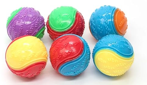 Bounce&Squeak - 6 bolas chirriantes para perros, pelota interactiva para perros, limpieza de dientes, juguetes masticables para cachorros, pelota de entrenamiento para perros