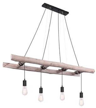 GLOBO Balkenpendelleuchte 4-flammig mit Holzleiter Breite 115cm