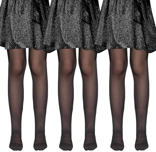 MK MATT KEELY 3 Paires Collant Fille 20 DEN Transparents Plaine Collants Fin Enfants pour Fête Ballet Danse Uniforme,Noir,10-12 Ans