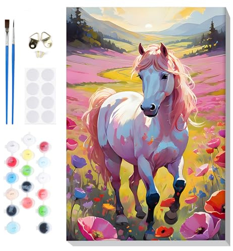 Lxmsja Paint by Numbers Kit, Malen Nach Zahlen Erwachsene mit Rahmen, Malen Nach Zahlen Pferd, Diy Set Erwachsene mit Pinseln und Acrylfarben Handgemalt Ölgemälde Leinwand für Home Décor, 20x30cm