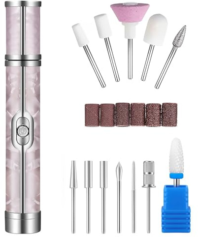 ExcellaElite Electric Nail Drill - Toenail Grinder & File, Adjustable Speed 0-20000RPM, Portable Manicure & Pedicure Set (Pink, 18 Drill Bits)