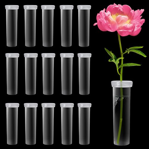 Prebarfun 16 Pezzi Provette Plastica per Fiori, 11 x 3cm Riutilizzabili Tubo per Fiori, Acqua Floreale Tubi con Tappi Fiale per Fiori Piante Arrangementi Floreali Decorazione Forniture