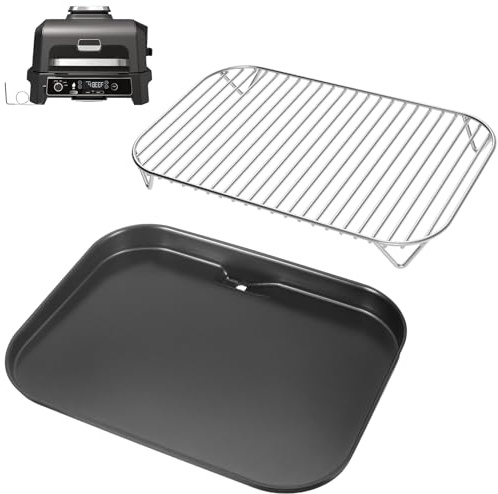 WELL GRILL Flache Grillplatte und Grillrost für Ninja Woodfire OG701EU Serie, Plancha Grillplatte & Edelstahl Grill Rost Zubehör für Ninja Wood Fire Elektrogrill, XSKGRDPLTEU, CB350EU