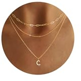 FIOROYAL 3Piezas Collar con Cadena Oro para Mujer Chapada, Collares con Iniciales Chapadas en Oro de 14 Quilates, Colgante A-Z, Collar Personalizadas Ajustable para Adolescentes y Niñas C