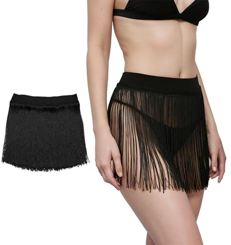 Gonna a frange Donna Gonna con nappe Gonna a frange Cintura Elastico Outfit da Rave Festival Gonna da Donna per Outfit da Festa Festival Accessori, Nero , M