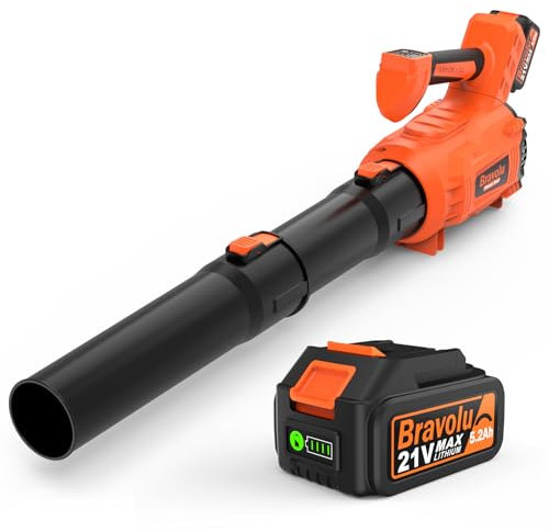 Laubbläser Akku 5200 mAh mit Ladegerät, Leicht Bürstenloser Laubbläser Max 305 km/h, Turboschalter, 5-stufiges, Abnehmbares Rohr