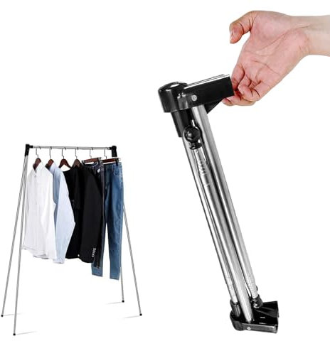 BOUFEIDA Stendibiancheria Portatile Pieghevole, Acciaio Inox + ABS, Appendiabiti, 34-78 cm, Nero, Per Casa, Lavanderia, Campeggio