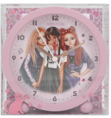 Depesche 13227 TOPModel Rebel Kitty - Reloj Despertador Infantil en Color Morado, con Motivo de Modelo, Reloj silencioso con función de luz, Pila incluida