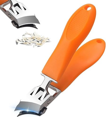 2025 Neu Gebogene Nagelknipser, Abgeschrägter Nagelknipser, Nagelknipser Fußnägel Mit Breiter Öffnung Und Spritzschutz Schräger Nagelknipser mit Weit Öffnende für Erwachsene Senioren (Orange)