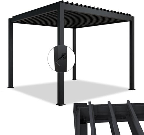 Juskys Lamellendach Tahiti 3x3 m - Stahl Pergola - Terrassenüberdachung stabil & wetterfest - Überdachung für Garten & Terrasse - Bausatz Anthrazit