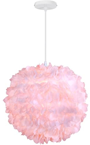 iDEGU Moderne Pendelleuchte, Ø 30 cm Hängelampe aus Stoff Kugel Lampenschirm E27 Deckenleuchte Kronleuchter für Schlafzimmer, Wohnzimmer (Rosa Blume)
