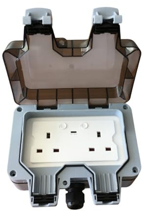 ENERJ Smart Waterproof Outdoor Socket 13A WiFi Twin Wall Socket with USB Port, IP55 Rated 2 Gang 13 Amp Double Outdoor Weatherproof Power Electric Sockets for Garden & External Electrical Outlet