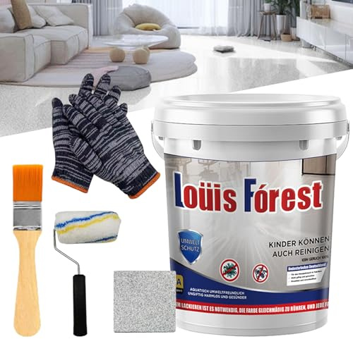 Vgpbphj Louis Forest Epoxy Floor Paint, High-Gloss Marble Effect Epoxy Floor Coating, Waterproof and Non-slip, Strong and Wear-Resistant, Safe and Environmentally Friendly (Sesame Gray)