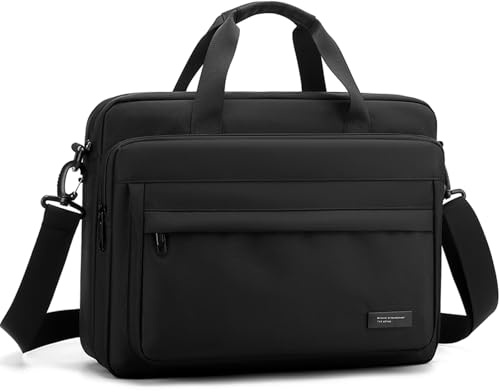 zhongningyifeng Laptop portfölj 15,6 tum för män kvinnor, nylon vattentät messengerväska, axelväska för affärer och resor, svart, svart