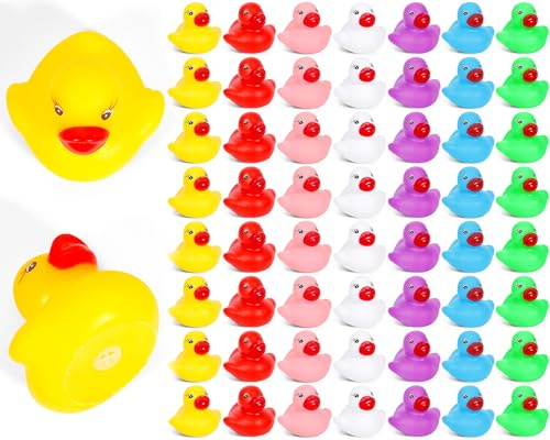 SaiXuan Set di 56 Paperelle di Gomma – Paperelle Mini Colorate in 7 Colori (Giallo, Rosso, Verde, Blu, Rosa, Viola, Bianco) – Paperelle Bagnetto per Bambini, Piscina, Festa e Decorazione