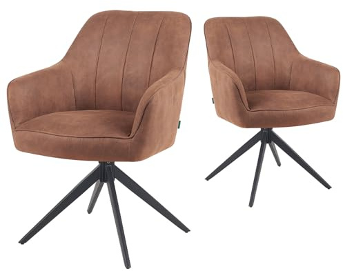 DUBI Möbel Esszimmerstühle 2er Set 360° drehbar mit Taschenfederkern, hoher Sitzkomfort, bis 150 kg belastbar, Lederoptik Braun, Robustes Metall-Kreuzgestell, Zeitloses Design, Modell Mika-Timo