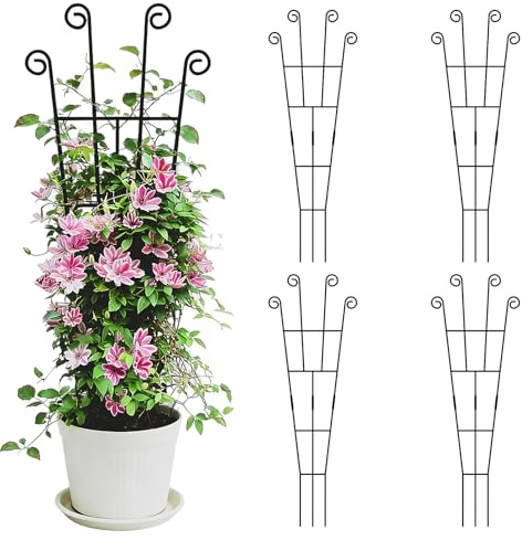 WELDUN 4er Rankgitter 95CM für Kletterpflanzen, Metall Rankhilfe Zimmerpflanzen, Pflanzentrellis Gartentrellis Innen- und Außenbereich für Gemüse, Rosen und Blumen