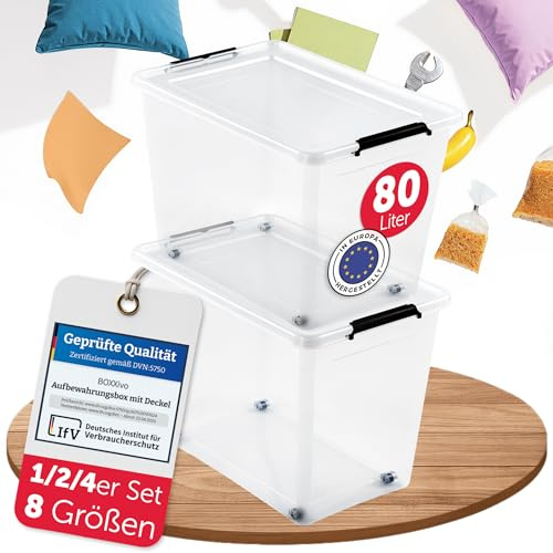BOXXivo Aufbewahrungsboxen mit Deckel 80l im 2er Set - BPA-freie & lebensmittelechte Boxen Aufbewahrung - Kisten Aufbewahrung mit Deckel - stapelbare & robuste Aufbewahrungsboxen - Stapelbox