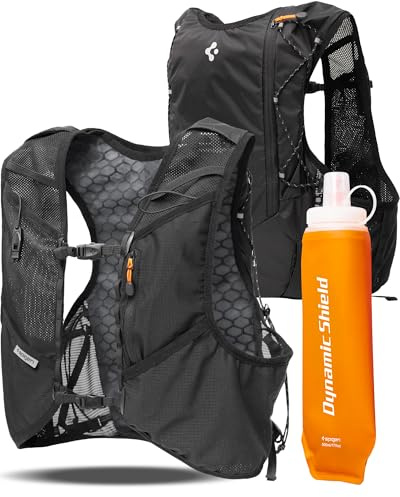Spigen A721 Gilet Running con Flask da 500ml Inclusa – Capacità 5L, Supporto Sicuro per Smartphone, Vestibilità Regolabile per Maratona, Trail e Corsa su Strada – L/XL, Active Black