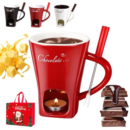 fjaldjfu Meltie Cup, Chocolate Fondue Mug with Forks and Candle, Chocolate Melting Cup, Butter Portable Ceramic Melting Cups for Chocolates Cheese & Desserts, Ideal Gifts (1PC-A)