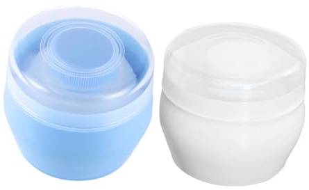 Babypuder Puderquastenbox mit Fluff und Pp Kunststoff, 2 Stück | Babypuder und Talkumpuder, Tragbar für Alltag und Zuhause, Leere Dose mit Quaste