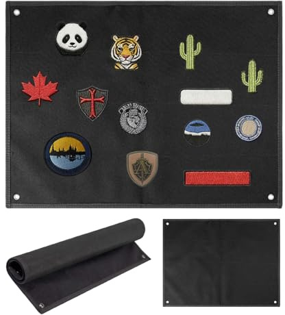 Panel de pantalla plegable de tela de 110 x 70 cm, gran panel de para guardar y mostrar parches, parches y pegatinas motivacionales con ojales para colgar fácilmente