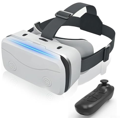 Visore VR per telefono, occhiali per realtà virtuale con controller, occhiali 3D virtuali montati sulla testa, anti-luce blu, lenti HD (Whtie)
