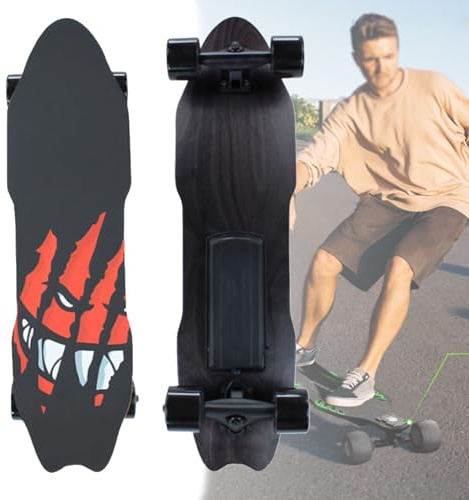 Oiyekntd Elektrisches Skateboard mit Fernbedienung, wasserdichtes Longboard-Skateboard, 7-lagiges Ahornholz, 15 km Reichweite, 25 km/h Höchstgeschwindigkeit, Pendler-Longboard für Anfänger A