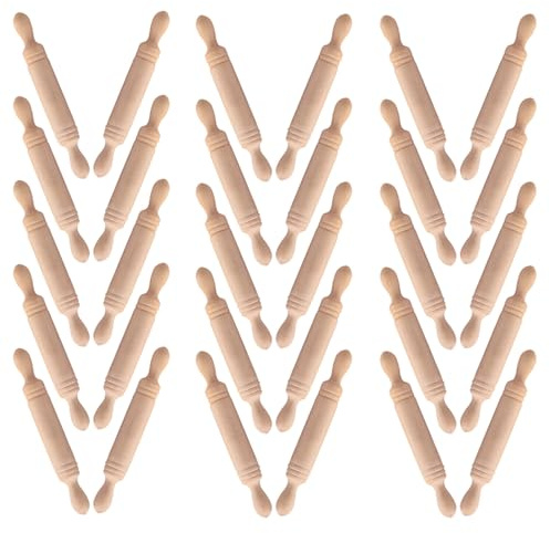 TOYANDONA Lot de 30 Mini Rouleaux à Pâtisserie en Bois Naturel Ustensiles Cuisine Miniatures pour Maison de Poupée Petits Rouleaux Adaptés aux Tout-Petits pour Jeux Éducatifs et Loisirs