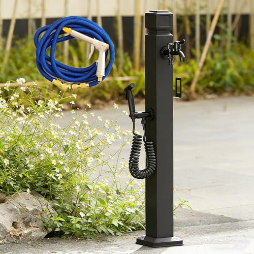 Grifo Exterior Con Pistola Rociadora, Columna De Agua Vertical, Fuente Decorativa Con Soporte Manguera De Hidrante De Patio, Para Patios Traseros, Céspedes(Black 2)
