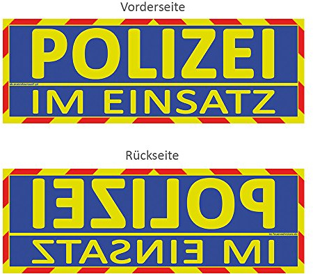 Feuerwehrstore Polizei im Einsatz Wendeschild WSB2 für die Sonnenblende in Normal- & Spiegelschrift Polizei