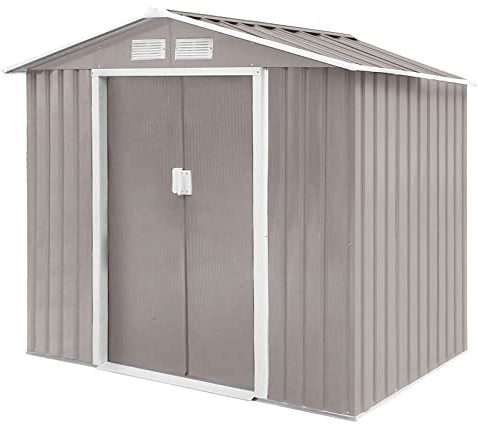 HATTORO S100 XL Metall Gerätehaus Verschiedene Größen Geräteschuppen Garten Schuppen Gartenhaus Hellgrau