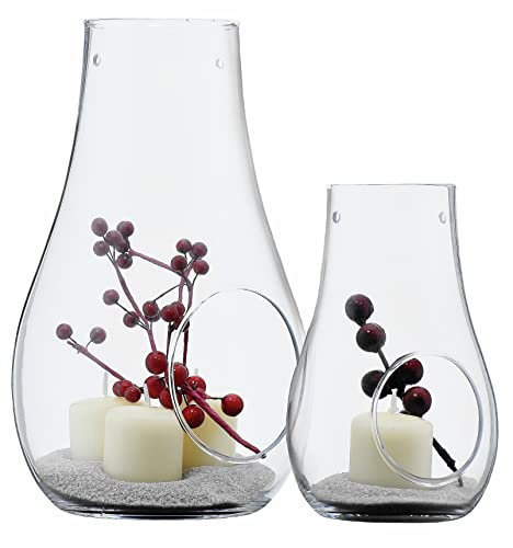 SOLAVIA Lot de 2 vases en verre transparent pour bougie chauffe-plat - Décoration de maison - Cadeau de pendaison de crémaillère - Hauteur 25 cm Hauteur 17 cm