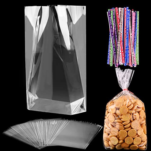 50 Stück Cellophantüten Klar 20 x 30 cm Transparente Zellophanbeutel Süßigkeiten Tüten mit 50 Twist Bindungen Klare Flache Cello Cellophan Taschen für Süßes Geschenk Cupcake Spielzeug Gastgeschenke